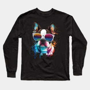 Colourful cool French Bulldog (pug) dog with sunglasses. Long Sleeve T-Shirt